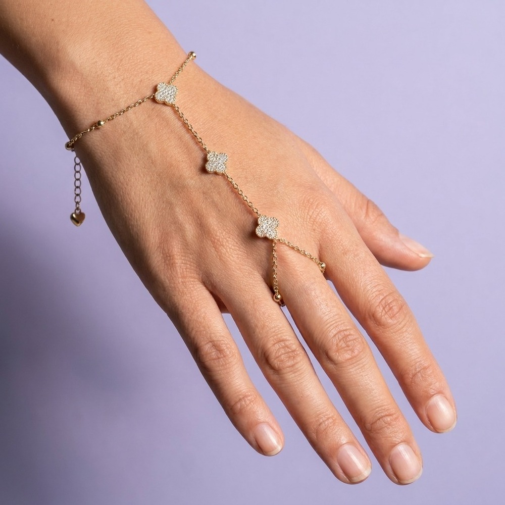 Women Clover Shandchain OS Gold Planted Boho Chic